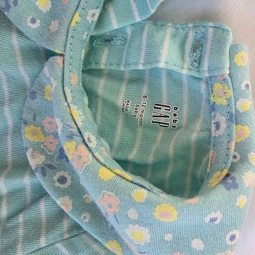 Baby Girls Gap Striped Floral Peter Pan Collar Bubble Romper‎
